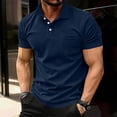 thumbnail image 2 of Qwertyu Polo Shirts for Men Solid Casual Collared Short Sleeve Tops Pullover Classic Performance with Pocket Shirts Navy L, 2 of 5