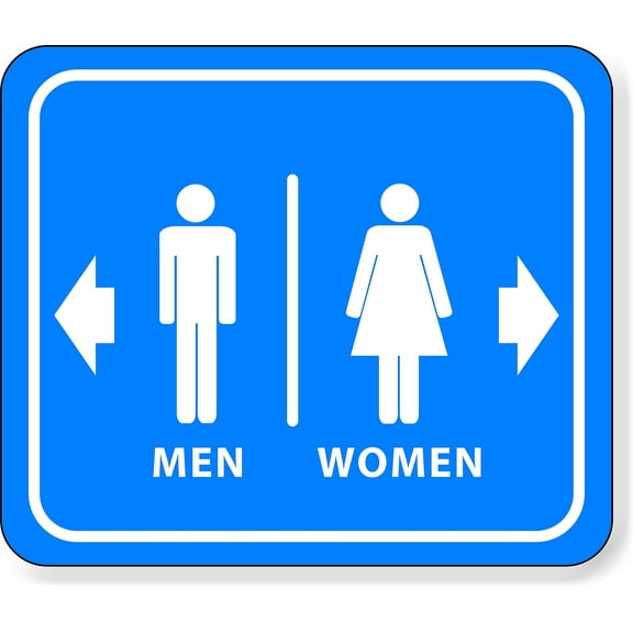 BATHROOM RESTROOM WOMEN RIGHT ARROW MEN LEFT ARROW BLUE Aluminum Composite Sign