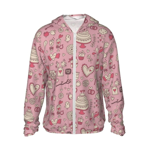 Fotbe Cute Love Chaqueta con Protección Solar UPF 50+ para Hombre y Mujer, Camisa con Capucha y Bolsillos-X-Large