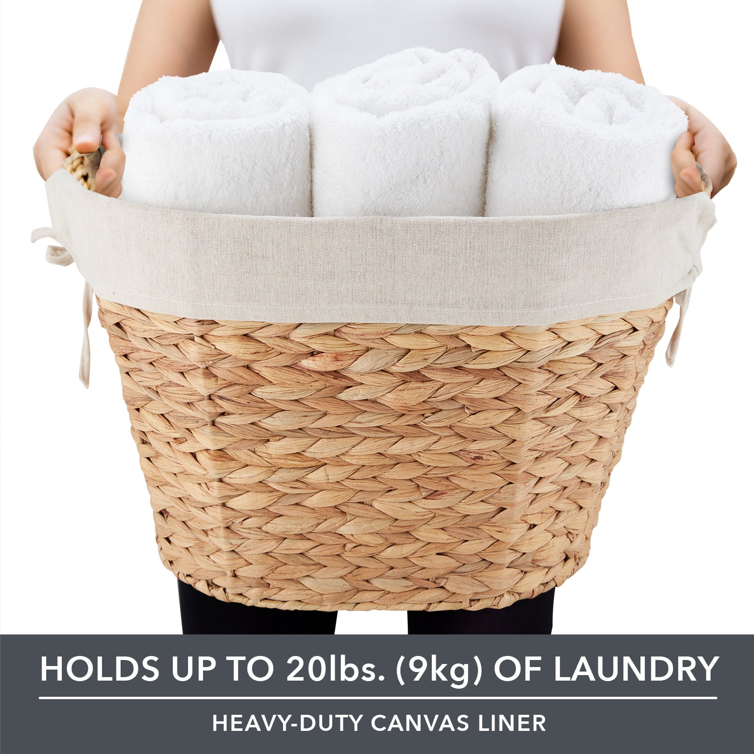 Better Home & Gardens, Braided Water Hyacinth, Laundry Basket, Natural, Hand Woven, Handles, Adult