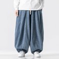 thumbnail image 2 of Zszcpp Wide Leg Pants Men'S Large Retro Wide Leg Elastic Waist Loose Jeans Drawstring Design Lounge Trousers Casual Trouser, 2 of 4