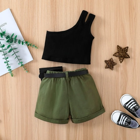 

dmqupv New Home Blanket Summer Toddler Girls Sleeveless Ribbed Vest Off Shoulder Tops And Two Piece Outfits for Teen Girls Black 2-3 Years