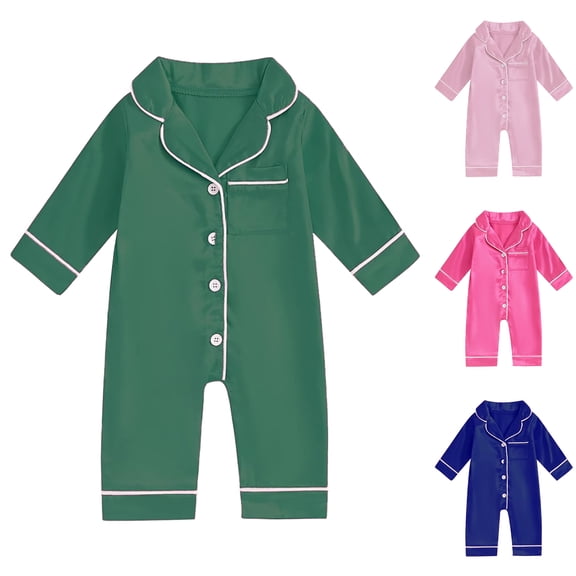 larppty Newborn Baby Girl Boy Silk Pajamas Long Sleeve Button Down Satin Infant Pjs One Piece Jumpsuit Loungewear(Pink, 0-3 Months)
