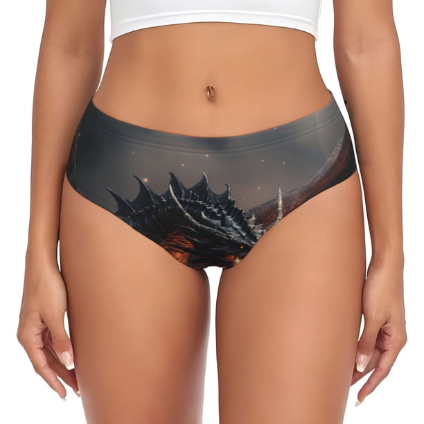 Fotbe Fiery Black Dragon Attack Calzones Estampados para Mujer – Ropa Interior de Algodón, Cómoda, Suave y Elástica-Large