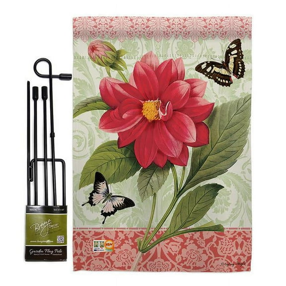 Breeze Decor BD-FL-GS-104080-IP-BO-D-US12-PL 13 x 18.5 in. Double Dahlia Spring Floral Impressions Decorative Vertical Sided Garden Flag Set with Banner Pole
