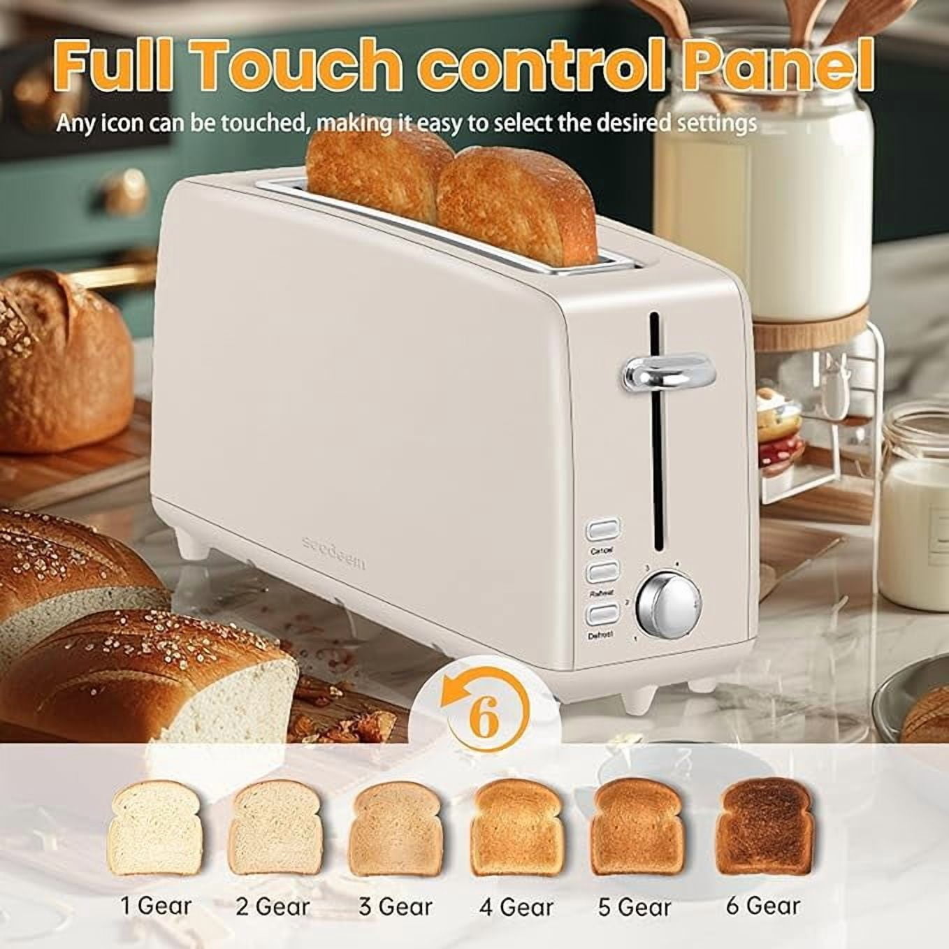2 Toasters, Stainless Steel Slim Toasters, with Defrosting And Reheating Functions, 5 Bread Types And 6 Tone Settings, 2 Wide Slots Of 1.5-inch Toasters