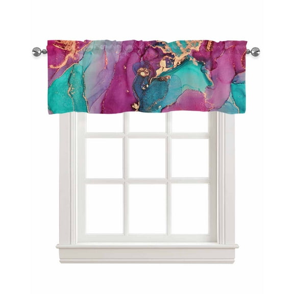Multicoloured Marble Linen Curtain Valance for Bedroom/Bathroom/Kitchen/Office/Living/Dining Room Window,Abstract Rainbow Ink Watercolor Rod Pocket Topper Decorative Cafe Drapes Panel 54"x18"