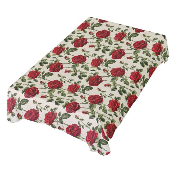 JSTEL Red Rose Flower Table Cloth Rectangle 60 x 108 Inch Tablecloth Anti Wrinkle Table Cover for Dining Kitchen Parties