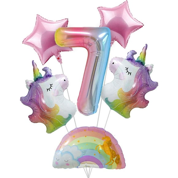 Unicorn Birthday Decorations for girls 7th Birthday- Bouquet of Unicorn Balloons for Rainbow Unicorn Party Supplies (Number 7)