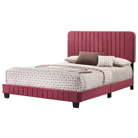 UPC: 0196648003241 | Home Bedroom Furniture Lodi Cherry Velvet Upholstered Channel Tufted Full Panel Bed