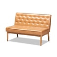 thumbnail image 3 of Baxton Studio Riordan Mid-Century Modern Tan Faux Leather Upholstered and Walnut Brown Finished Wood 3-Piece Dining Nook Set, 3 of 7