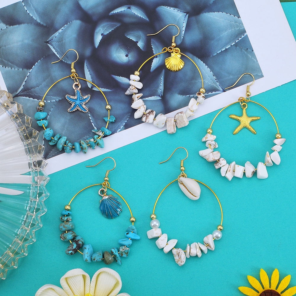 154Pieces DIY Ocean Style Earring Making Kits Including Alloy Pendants Natural Cowrie Shell & Imitation Pearl Acrylic & Gemstone Chip Beads