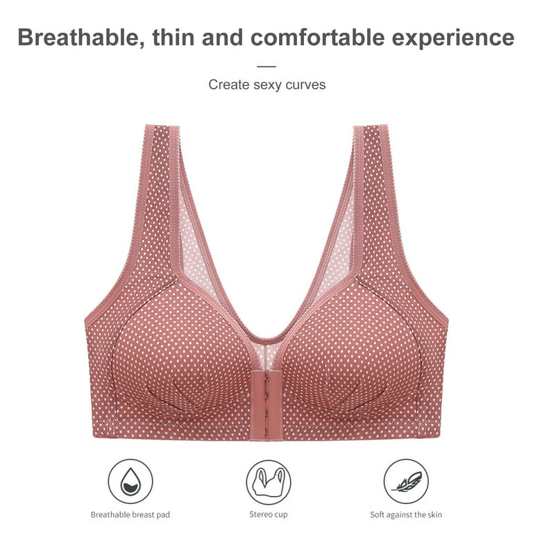 HEVIRGO Push Up Wide Shoulder Straps Women Bra Wireless Front Closure 3/4  Cup Bra for Daily Wear,Complexion 2XL