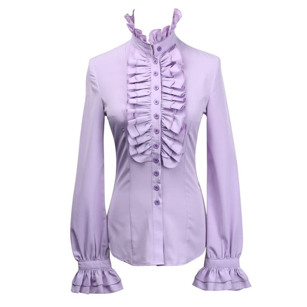 New Women Office Lady Victorian OL Shirt High Neck Ruffle Flounce