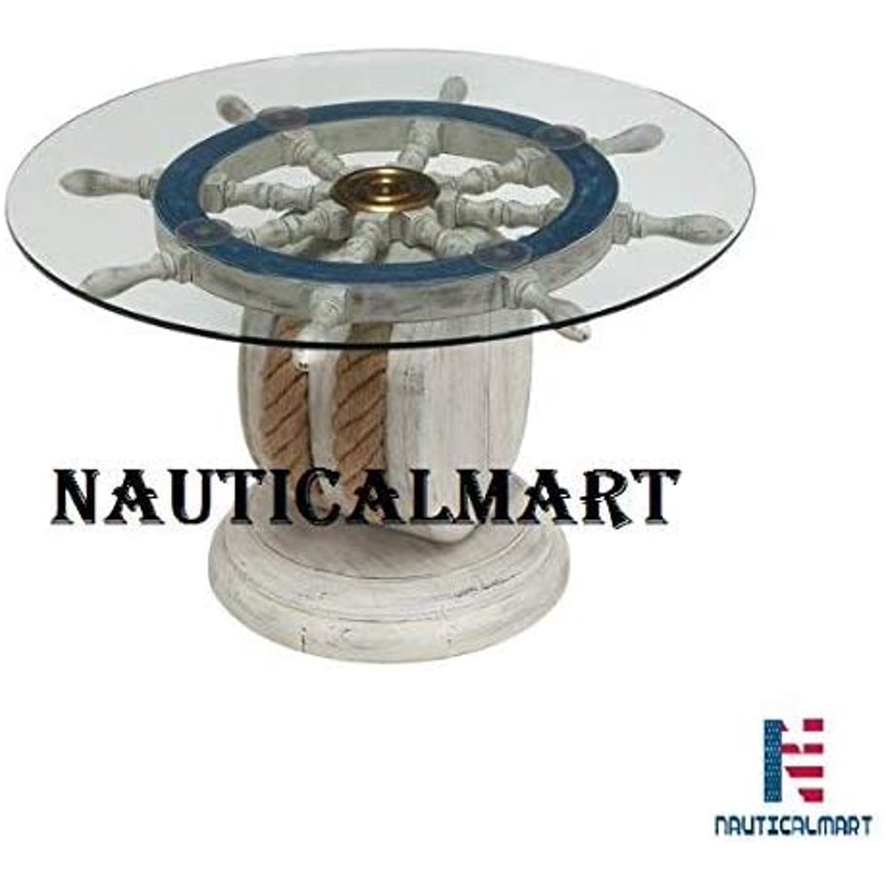 Unique Wood Ship Wheel Nautical Theme Decorative Coffee Table 24" by
