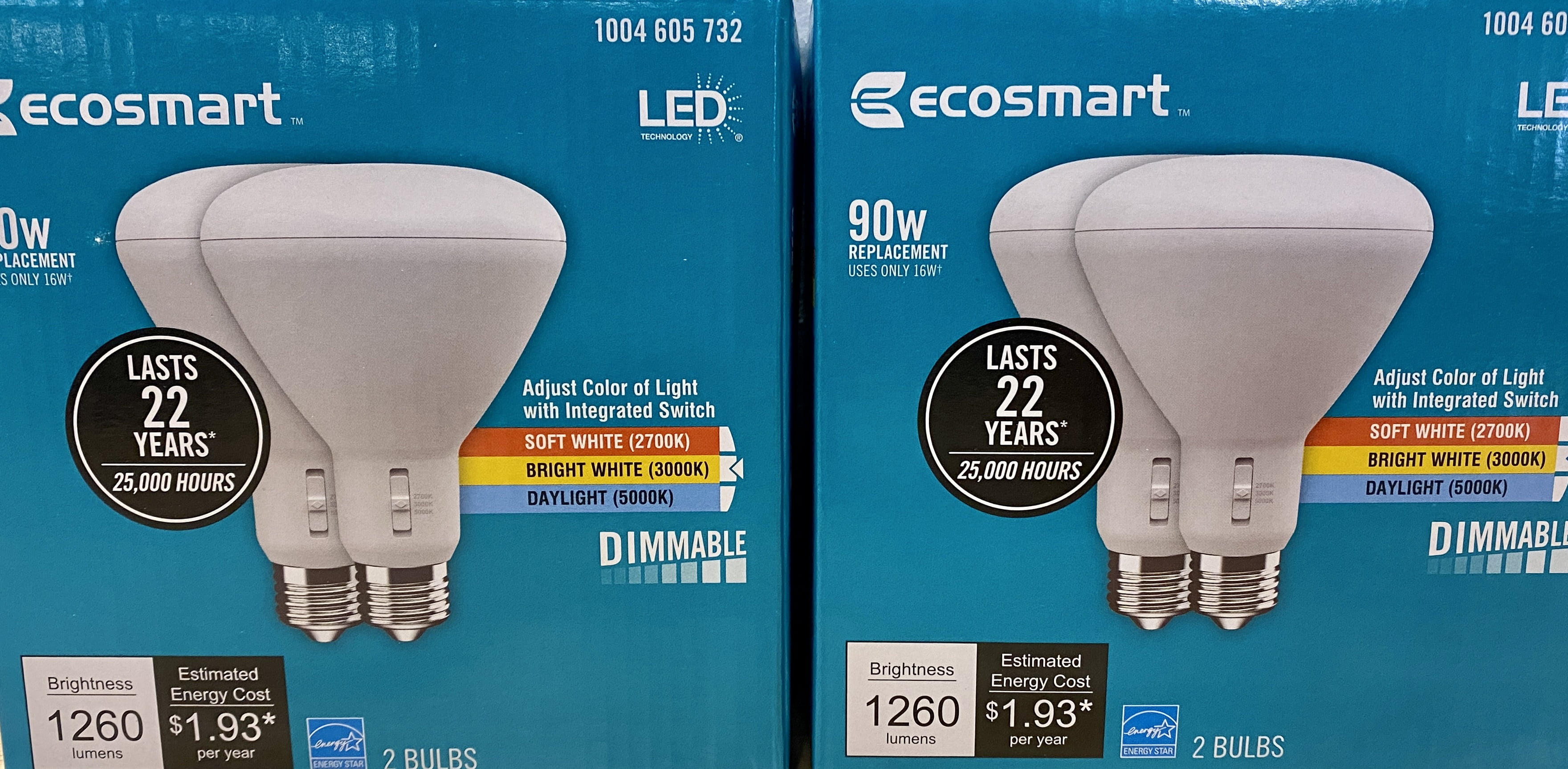 4Pack EcoSmart 90Watt BR30 Dimmable LED Light Bulbs Color Change