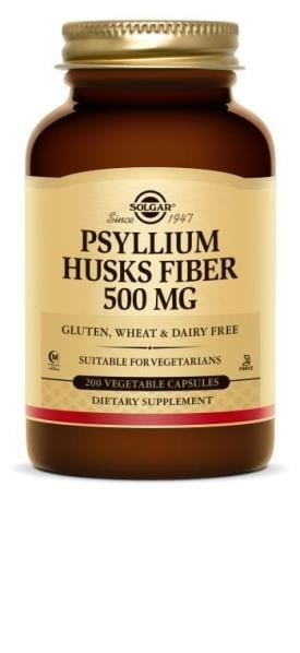 Solgar Psyllium Husks Fiber 500 mg Vegetable Capsules, 200 Ct