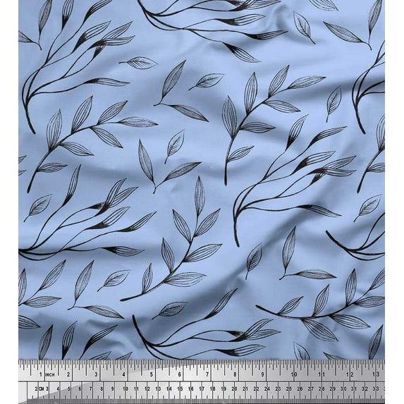 Soimoi Blue Cotton Poplin Fabric Curry Leaves Print Fabric by Yard 42 Inch Wide