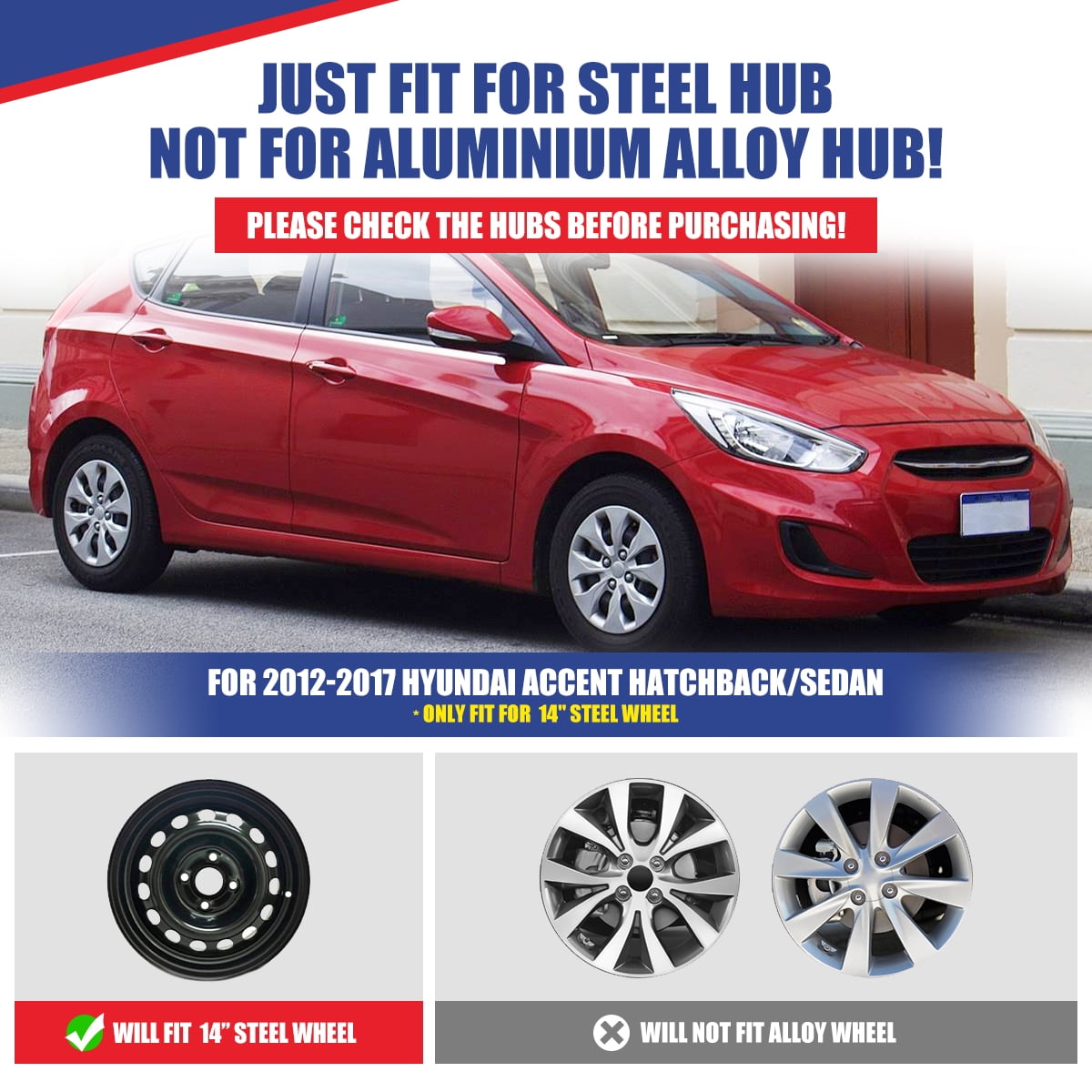 4PCS 14" Wheel Rim Covers HubCaps for 2012-2017 HYUNDAI ACCENT HATCHBACK /SEDAN Matte Black