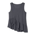 thumbnail image 3 of Pounoo Tank Tops for Women Round Neck Sleeveless Diagonal Ruffle Uneven Hem Tank Plain Crinkle Fabric Sleeveless Tops for Women Flowy Loose Fit Beach Vacation Soft Cute Summer Tops, 3 of 7
