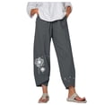 thumbnail image 2 of UTTOASFAY Woman Pants Women's Summer Casual Pants Loose Cotton and Linen Embroidered Wide-Leg Pants Gray S, 2 of 5
