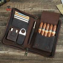 Genuine Leather Passport Cigar case Travel Bag Cigars Humidor 5 Tube Holder Box #