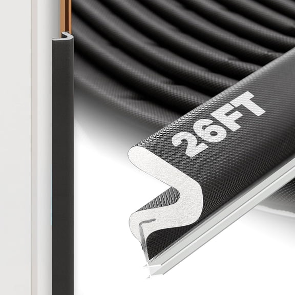 Weather Stripping Door Seal Strip - Soundproof Q-Shaped Foam for Exterior Door Frame, Large Gap Seal, Noise Cancelling, Easy to Install (Black, 26FT)