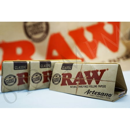 Wiz Khalifa Rolling Papers Tray 3 booklets x ARTESANO King Size Rolling UNREFINED Natural paper + TIPS + TRAY, thin, transculent brown paper By Raw ()