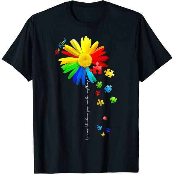 Sunflower Autism Awareness Be Kind Puzzle Mom Support Kids T-Shirt