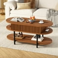 thumbnail image 2 of GUNAITO Table Basse Relevable avec Rangement, Table Basse Moderne de Style Champêtre avec Tablette à 2 Niveaux pour Salon, Noyer, 2 of 8