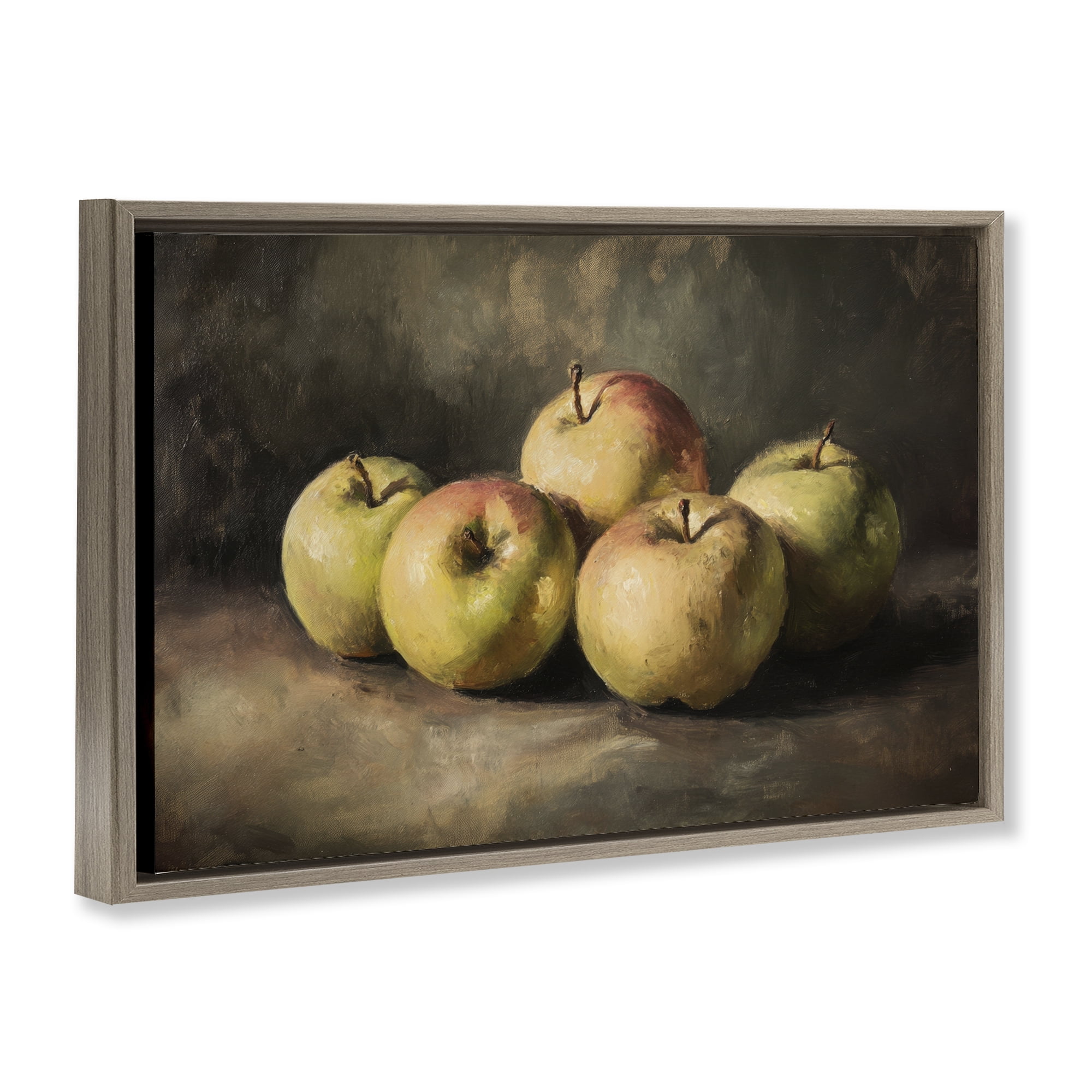 Stupell Industries Apples in Soft Shadow Brown Framed Floater Canvas Wall Art, design by Petal Prints Design