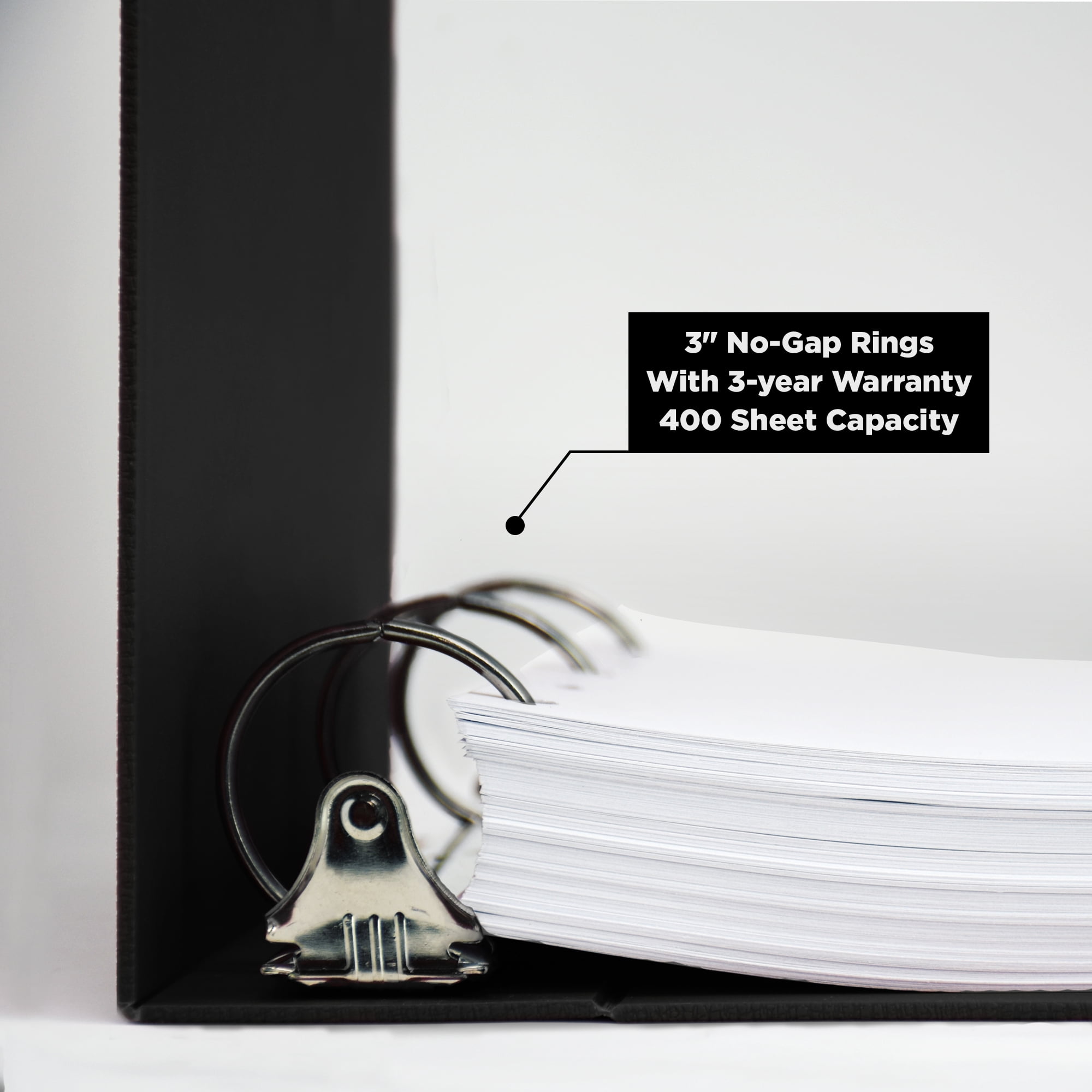 Carstens 3-Inch Heavy Duty 3-Ring Binder - Side Opening, Black