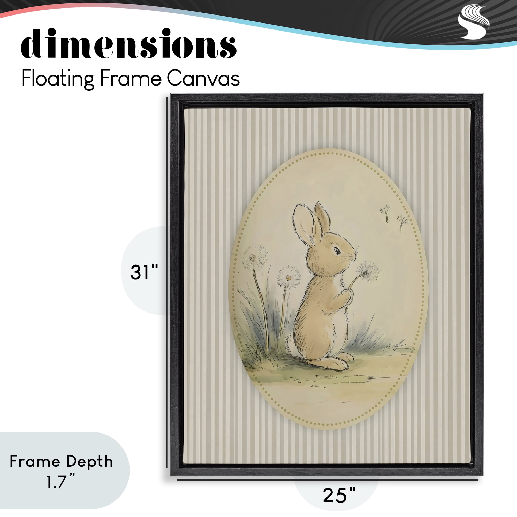 Stupell Industries Baby Bunny in Dandelions Black Framed Floater Canvas Wall Art, design by Arlington Prints