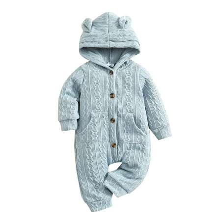 

Youmylove Cute Infant Jumpsuit Boys Girls Long Sleeve Ribbed Hooded Romper Toddler Jumpsuit With Pocket Autumn Clothes