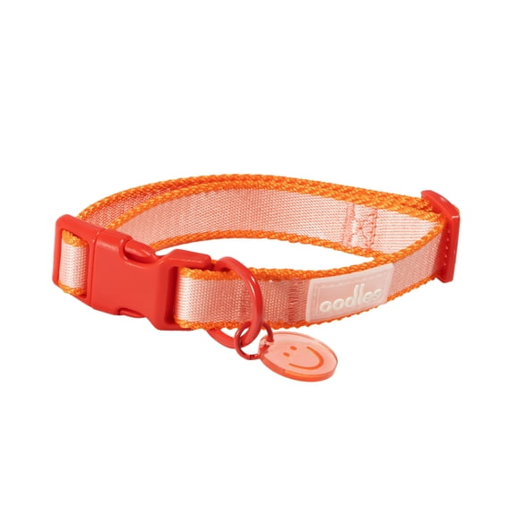 Oodles Smiley Charm Striped Polyester Fashion Dog Collar, Red, Small