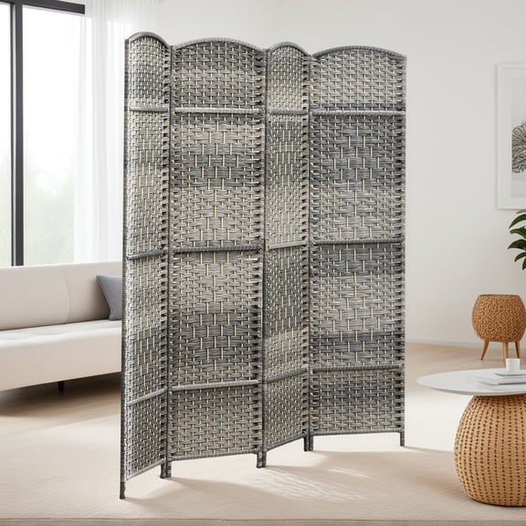 Spaco 6 Panel Folding Room Divider Screen, 6' Tall Privacy Screen Freestanding Wood Partition for Indoor as Living Room, Entryway, Mixed Gray