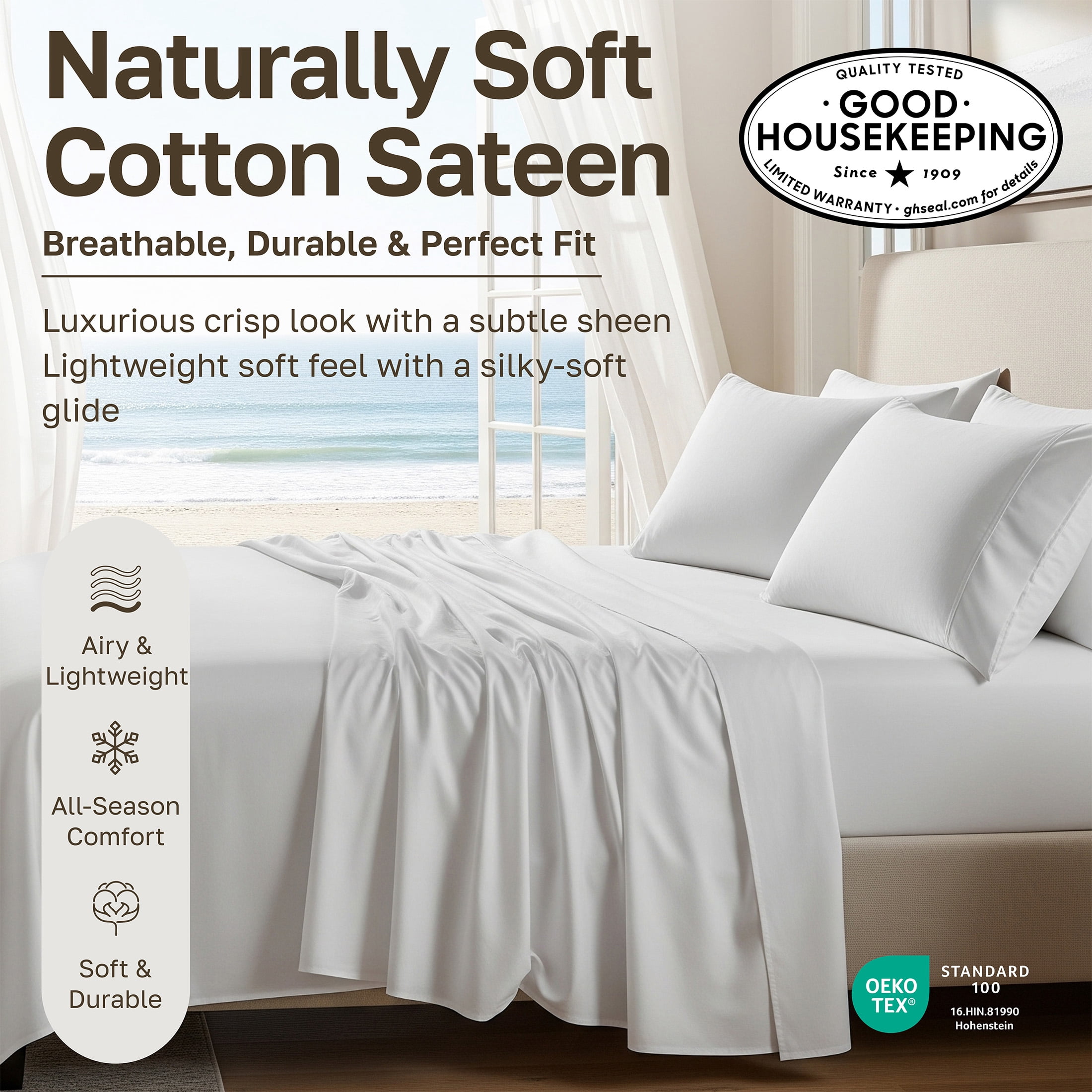 California Design Den, 100% Cotton, 3-Piece Twin Bed Sheet Set, Bright White
