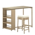 thumbnail image 2 of ModFusion 5-Piece Outdoor Indoor Chic Rattan Wicker Bar Set, Patio Dining Furniture with Cup Rack, High Table and 4 Bar Stools and Soft Cushions, Beige & White, 2 of 10