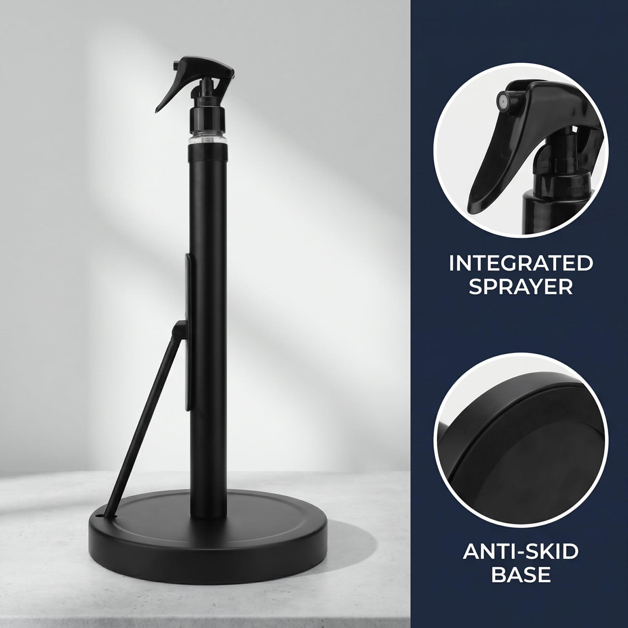 Unique Bargains Countertop Base Stainless Steel Paper Towel Holder Black 14.4x7.1inch