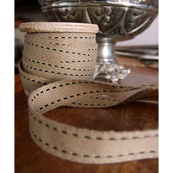 AK-Trading Polyester Blend Burlap Webbing Ribbon with Stitching 5/8" Inch X 25 Yards (Black)