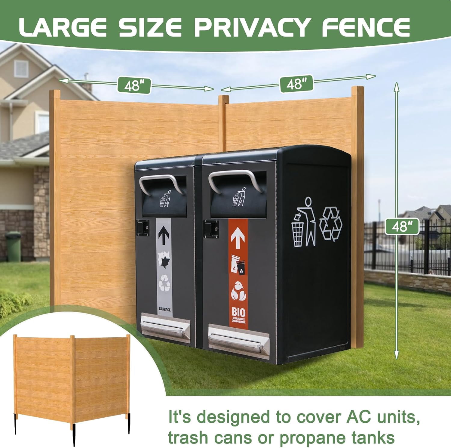 Outdoor Privacy Screen Privacy Fence Panels for Outside, 2 Panels 48"W X 48"H Wood Decorative Fence,Pool Equipment Enclosure, Patio Garden Fence Perfect to Enclose Trash Cans and Air Conditioner
