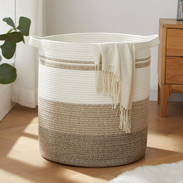 OIAHOMY Cesta de lavandería de 80 L con asas, cesta decorativa para sala de estar, cesta de almacenamiento tejida para juguetes, almohadas, mantas, ropa, 20 x 18 pulgadas, color amarillo degradado