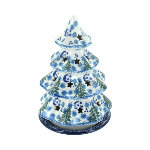Blue Rose Polish Pottery Evergreen Magic Small Christmas Tree Luminary