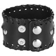 thumbnail image 5 of Pulsera trenzada de cuero dividido con botón a presión ajustable, joyería vintage hecha a mano, 5 of 5