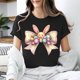 thumbnail image 5 of Camiseta de Cuello Redondo de Manga Corta de la Mujer, Top de Moda para Invierno Y Primavera Impresa de Navidad Casual 3/4, 5 of 7