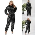 thumbnail image 4 of Choomomo Women Alien Outfits One-piece Rompers Dancewear Shiny Metallic Unitard Jumpsuit Clubwear Black XXL, 4 of 5