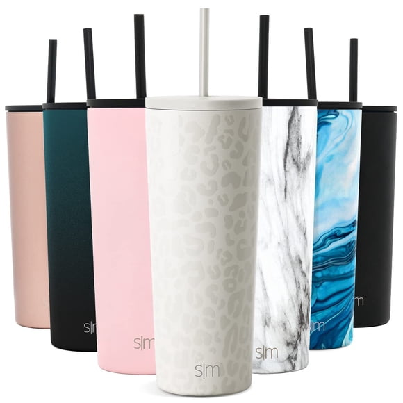 Simple Modern Insulated Tumbler Cup with Straw Lid and Flip Lid | Reusable Stainless Steel Water Bottle for Cold Brew Tea Iced Coffee Travel Mug | Classic Collection | 24oz | Cream Leopard
