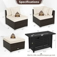 thumbnail image 3 of Gymax Set of 5 Patio Furniture Set Heavy-duty Frame Rattan Sofa Set w/ 60000 BTU Firepit Table White, 3 of 7