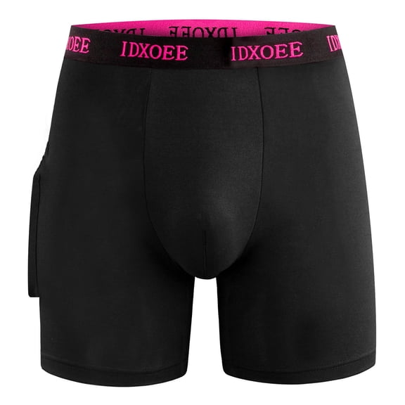 Yyeselk Mens Long Leg Athletic Boxer Briefs with Side Pockets Anti-Chafing Breathable Comfy Underwear Pink M