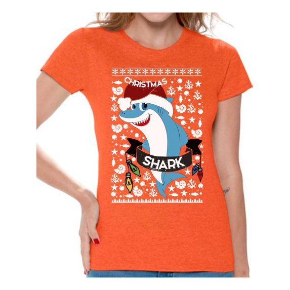 Awkward Styles Ugly Xmas Shirts for Women Christmas Shark T-Shirt